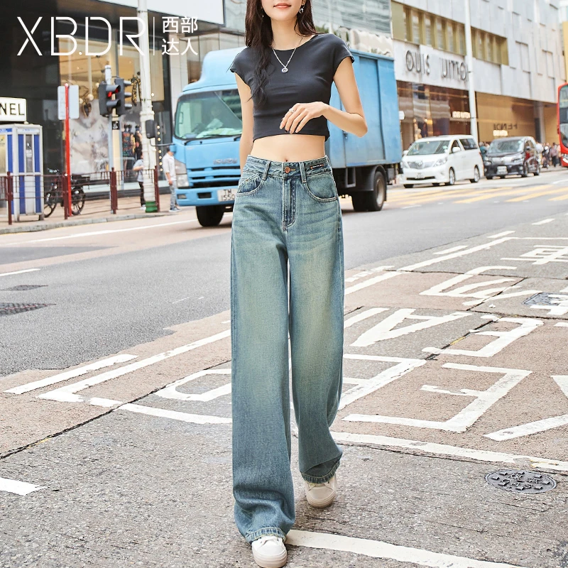 高腰复古港风阔腿牛仔裤女直筒垂感显瘦2025年春装新款高级感长裤