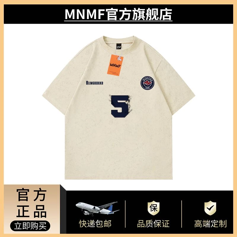 复古风潮酷设计字母夏季情侣款纯棉扎染落肩短袖T恤宽松街头上衣