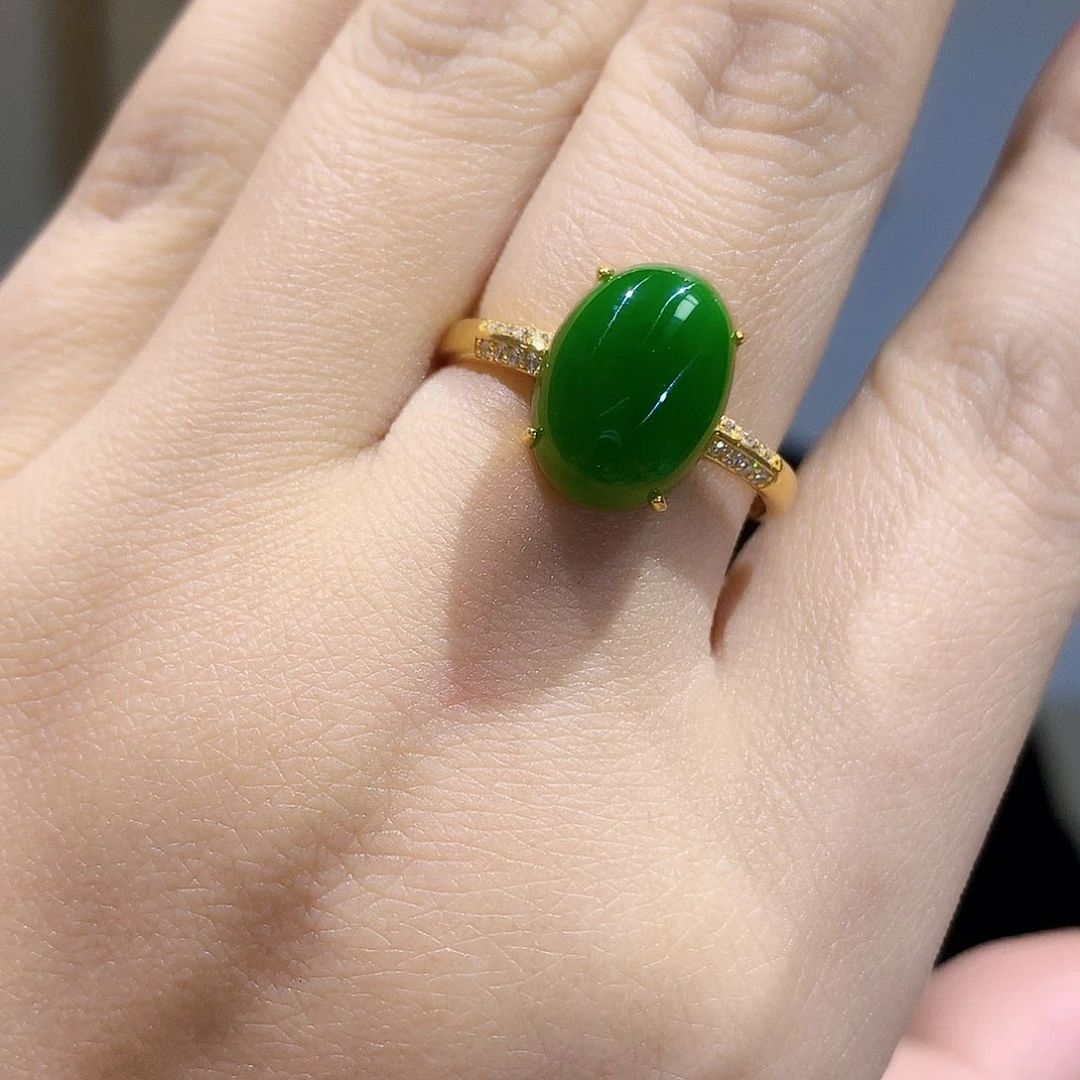 和田玉（碧玉）戒指银S925镀金镶嵌