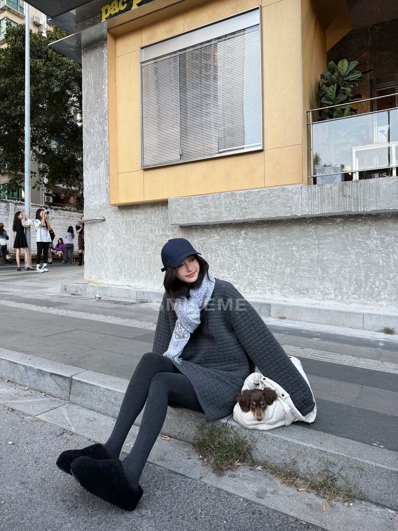 3-SMILEME【方块三件套】慵懒风华夫格打底外套短裙套装MF04125412