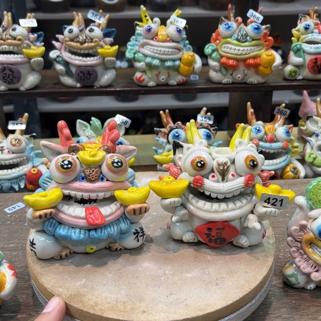 橘***猫摆件纯手工抽象陶瓷摆件421组合