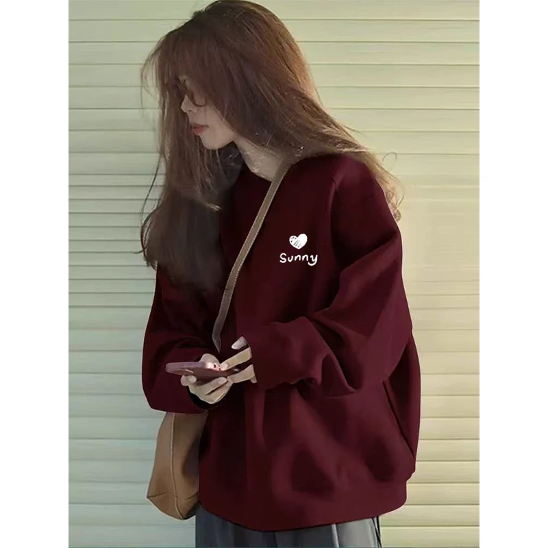 秋冬新款圆领加绒卫衣女时尚百搭减龄宽松大码胖mm中长款套头外套