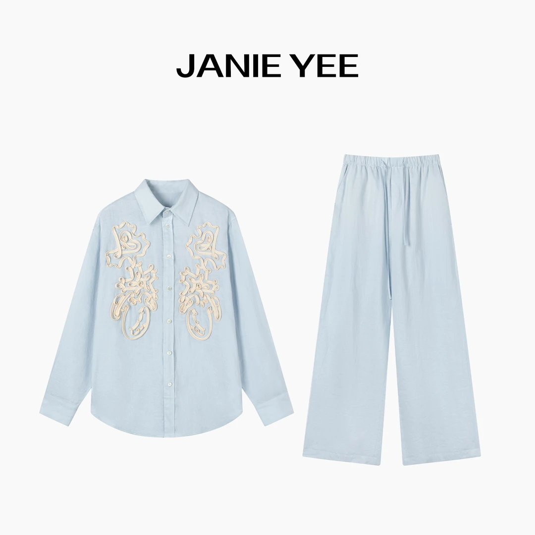 Janie Yee"椰青套装" 100苎麻休闲长袖防晒衬衫直筒裤夏 25A1200
