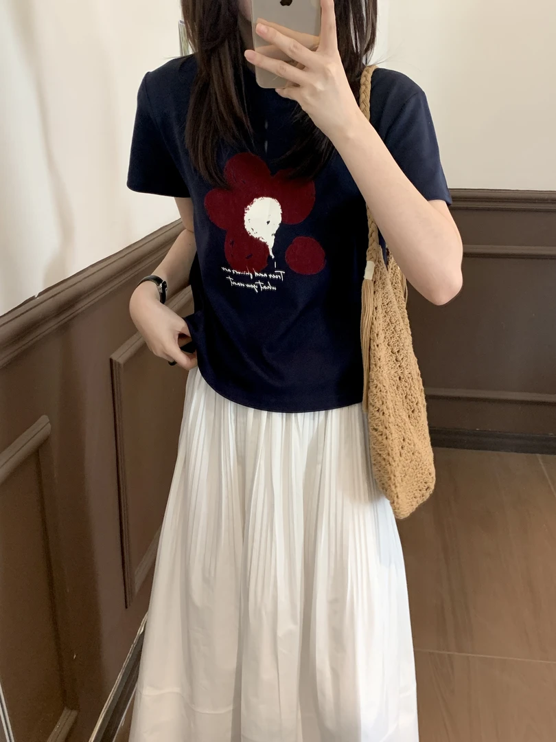 【Niche Young】夏季宽松印花时尚百搭小众设计感T恤 Y6186