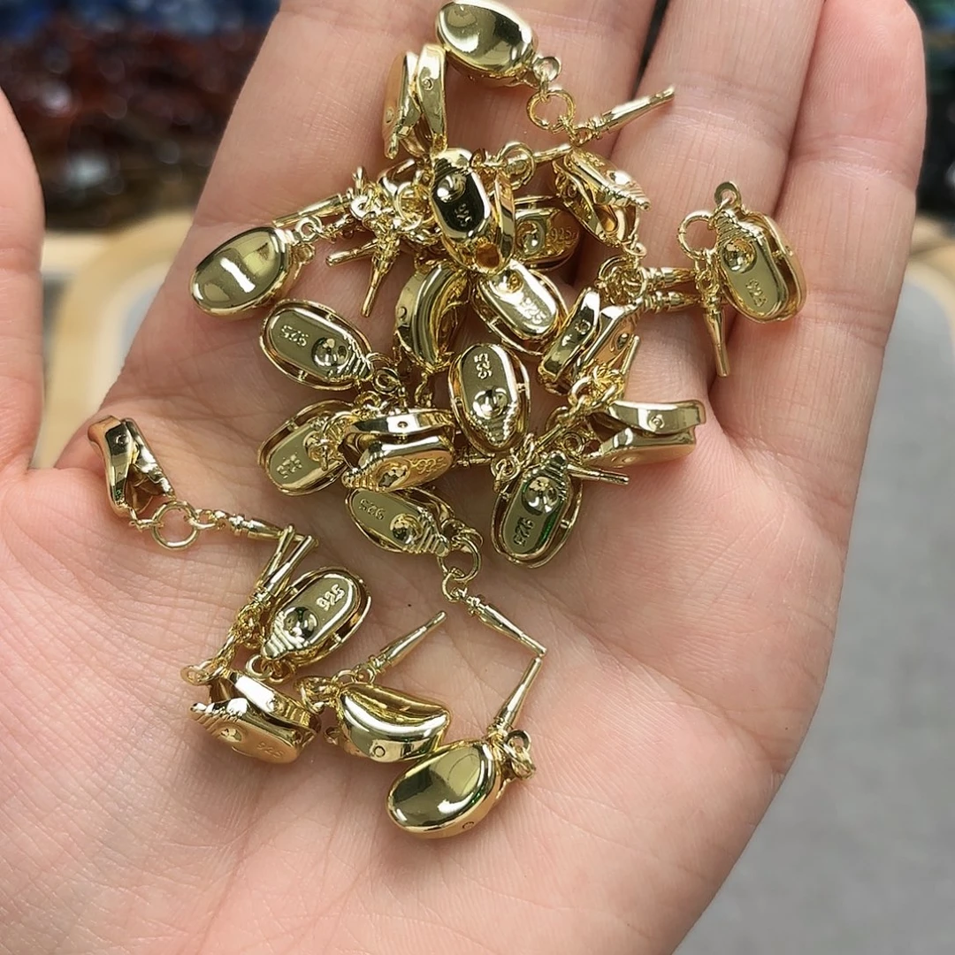 玛瑙/玉髓未镶嵌珠宝半成品卡8金色元宝扣头3颗