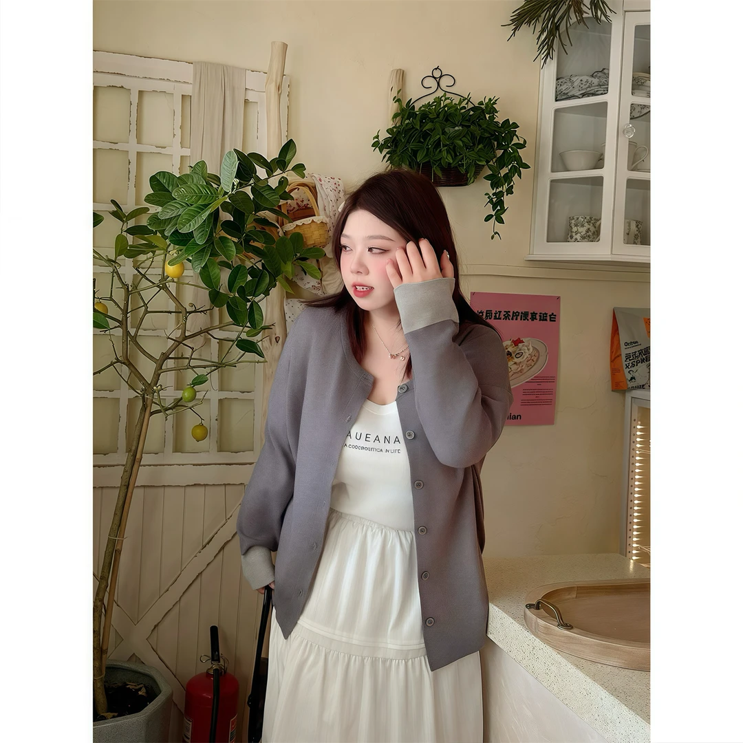 伦敦雾夜 / 韩系撞色百搭针织衫13892花契大码200斤胖mm温婉大气