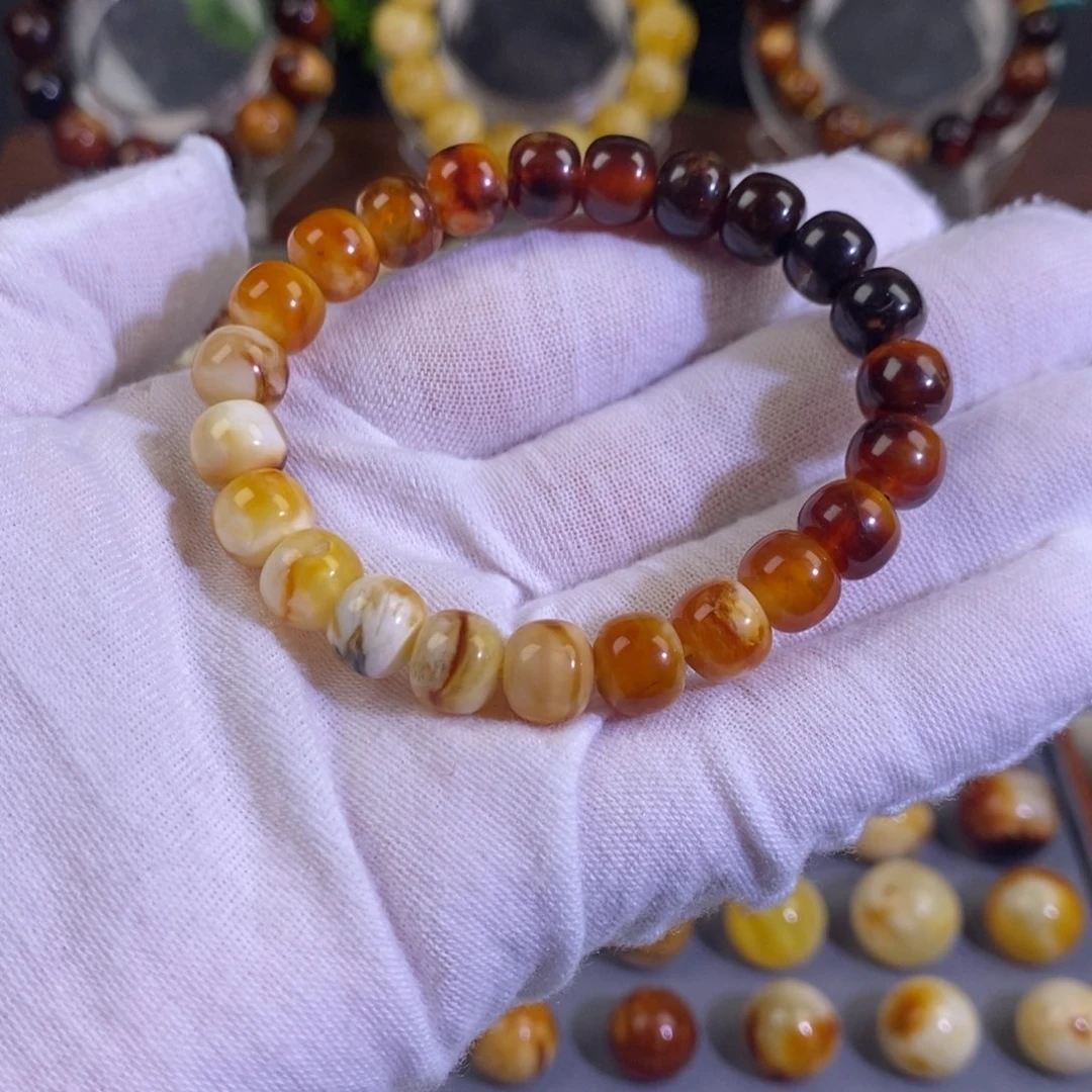 琥珀未镶嵌裸石天然沁色蜜蜡老型手串9mm➕