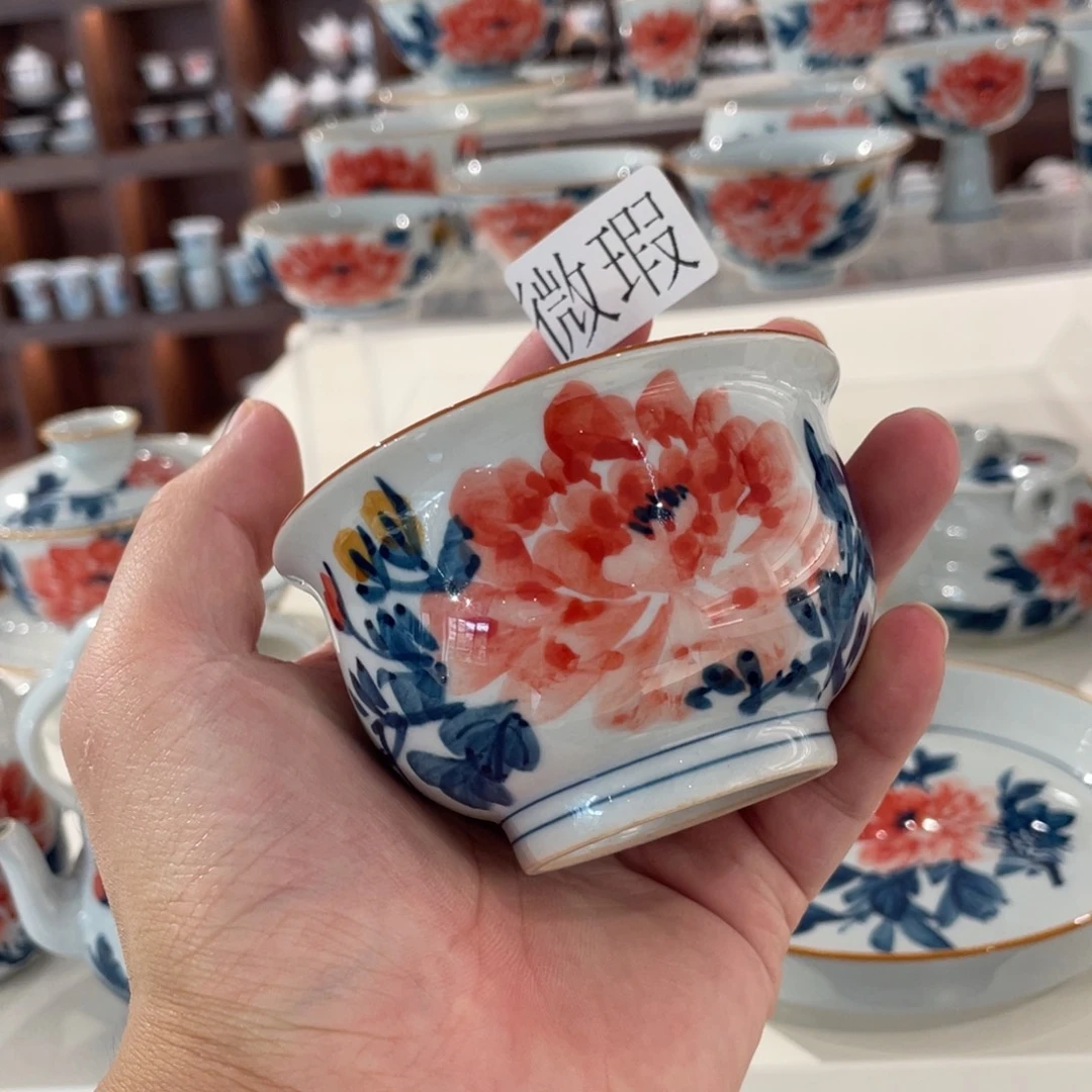 釉下手绘茶具微瑕