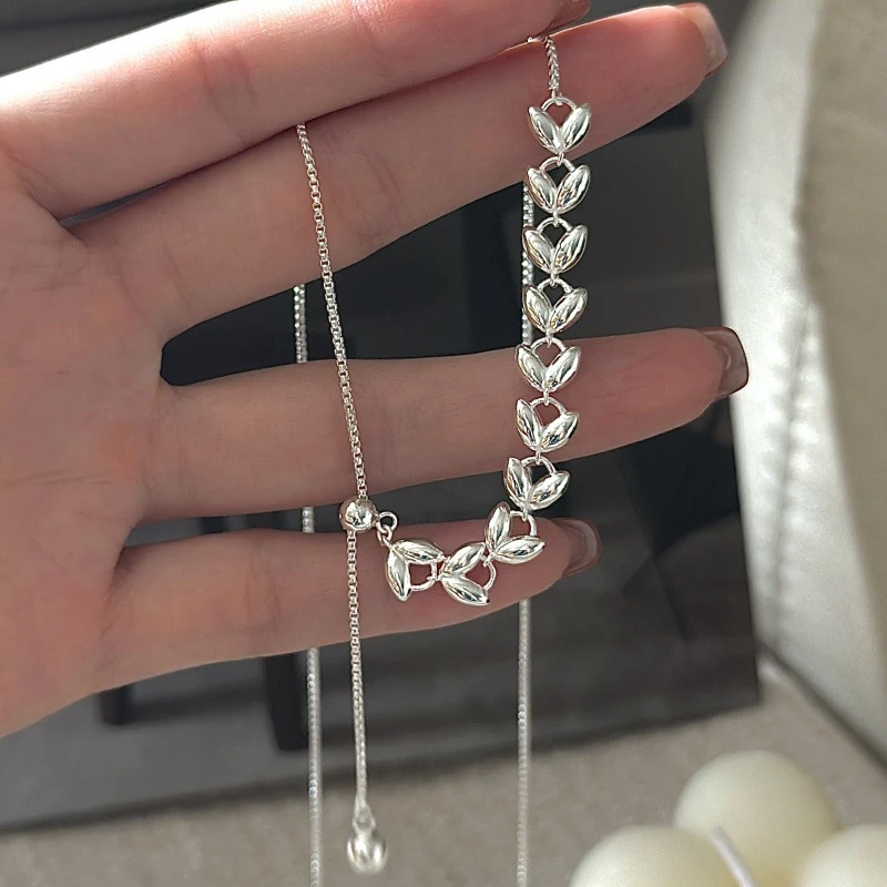 坠链均925银 韩版小众设计感复古麦穗抽拉项链女简约基础款Y字链