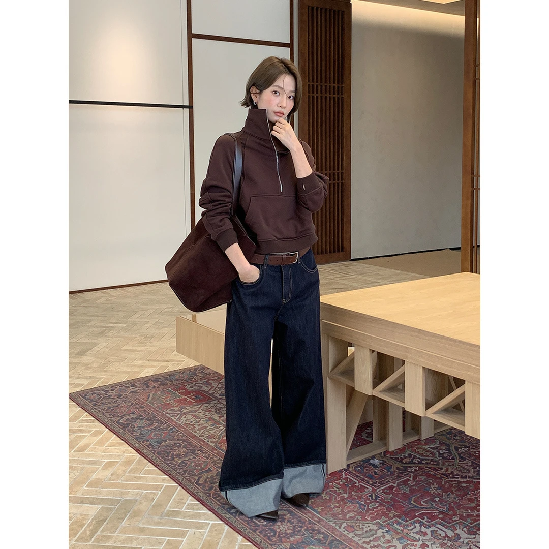 半拉链立领卫衣女2025十三行秋冬新款百搭棉质上衣女