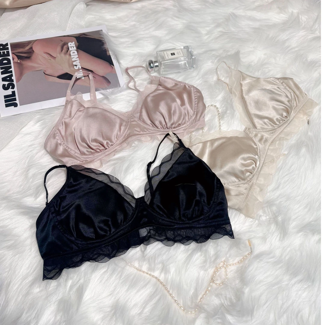 真丝法式甜雅内衣文胸 天然桑蚕丝 无钢圈蕾丝内衣性感透气美背