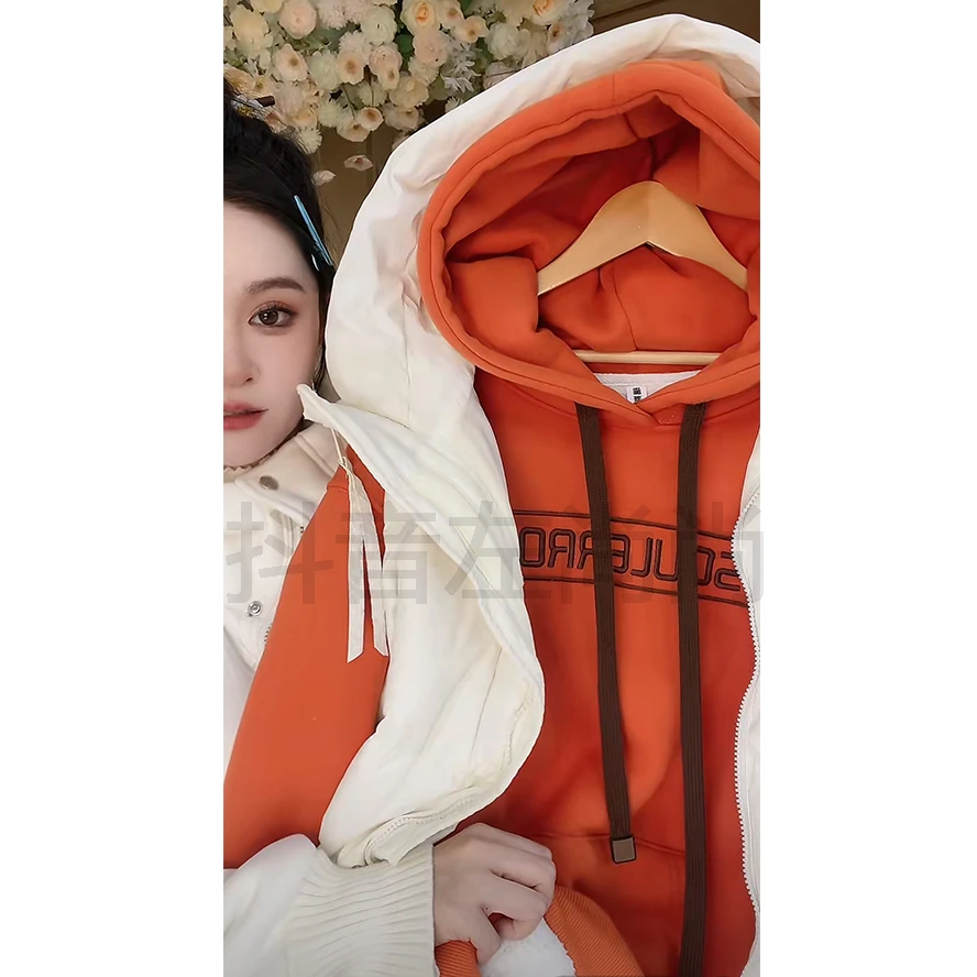 8685-月落星辰2024冬装新款加厚北极绒刺绣连帽宽松休闲卫衣女BJR