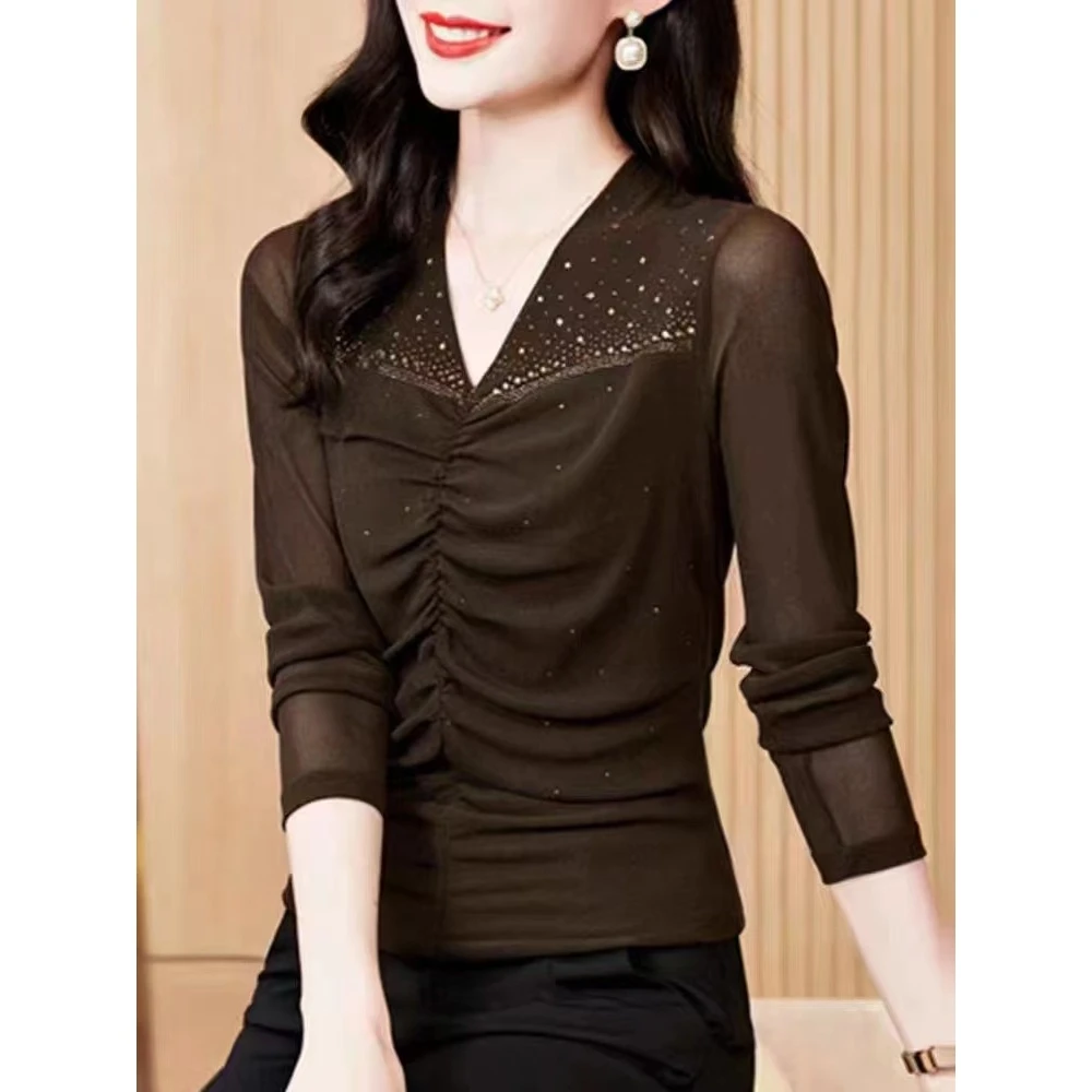 【春季上新】拼接设计感长袖网纱洋气质显瘦小衫BC3341衣长58