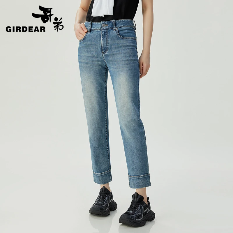 哥弟经典时尚中高腰百搭裤子微弹气质直筒裤九分奶奶裤女1100491