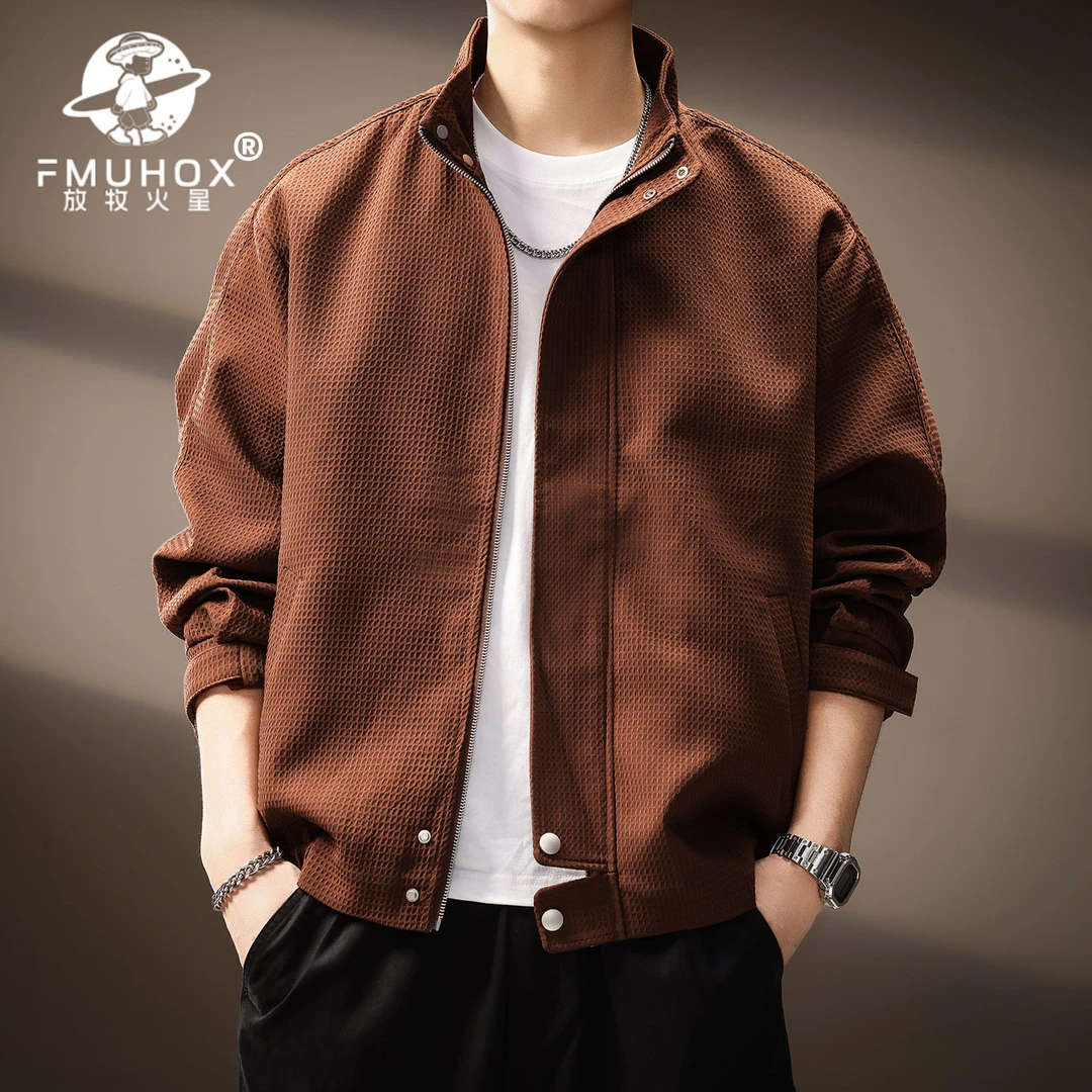 @放牧火星 高端日系复古潮牌立领夹克男秋季新款简约宽松休闲外套