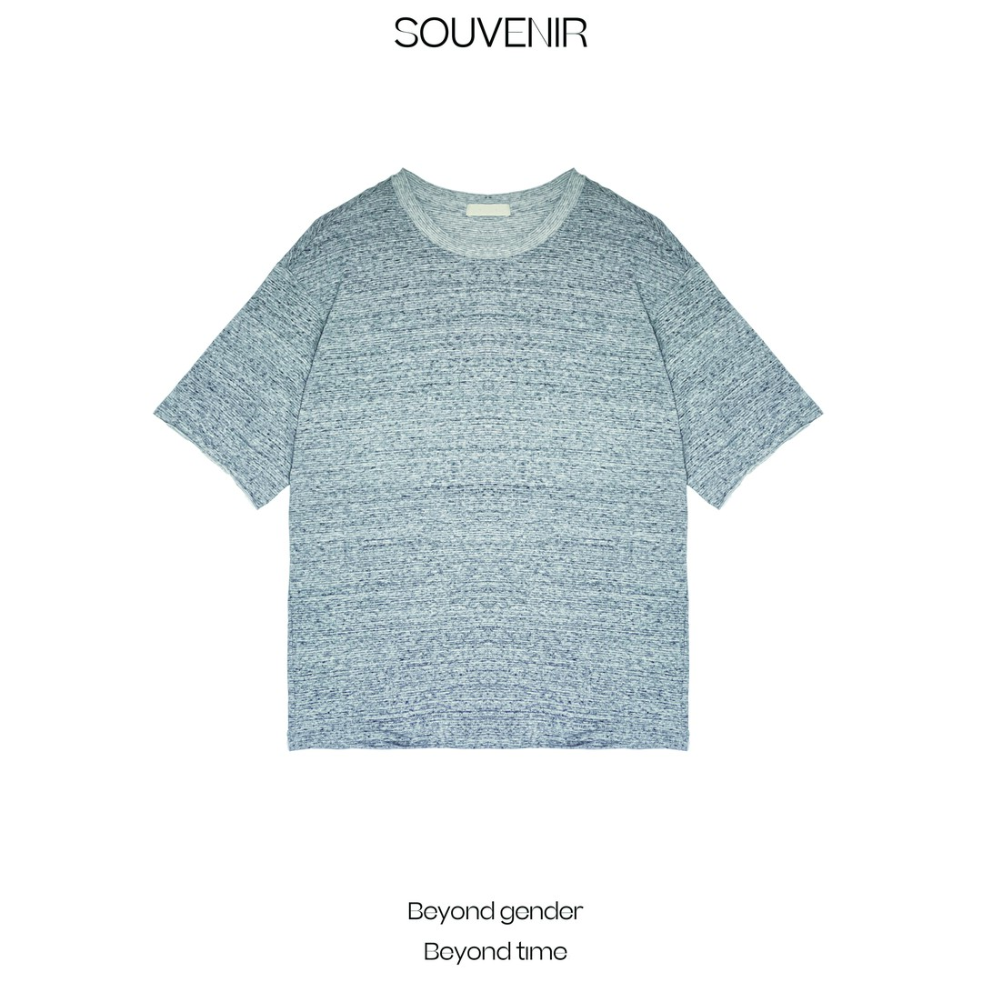 SOUVENIR点绣工艺卷边袖口花灰T恤