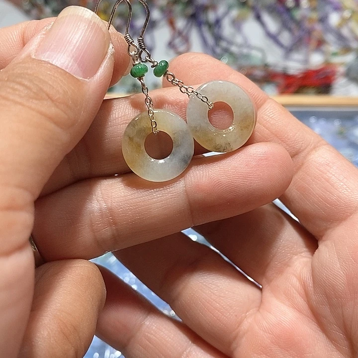 银S925镶嵌翡翠耳饰83号