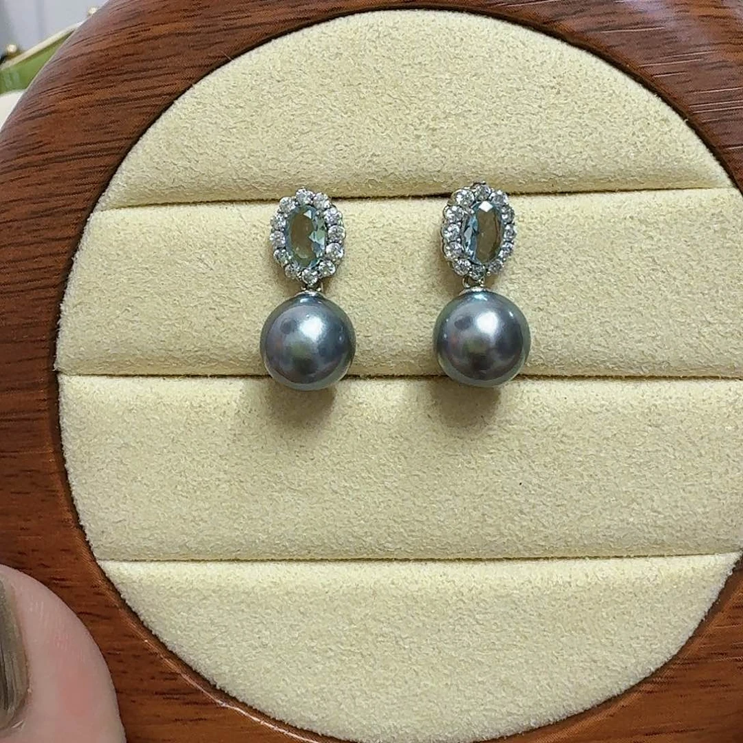 海水珍珠耳饰银S925镶嵌