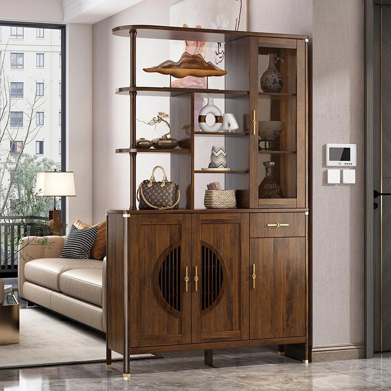 新中式进门玄关柜鞋柜入户正对门客厅隔断柜双面屏风柜门厅柜一体