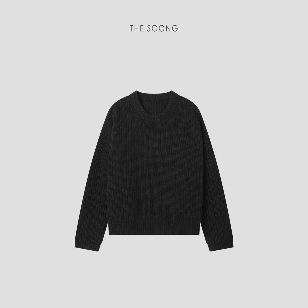 THESOONG|"极简暖冬"纯绵羊毛高支保暖手工珠地织法圆领毛衣Y7974