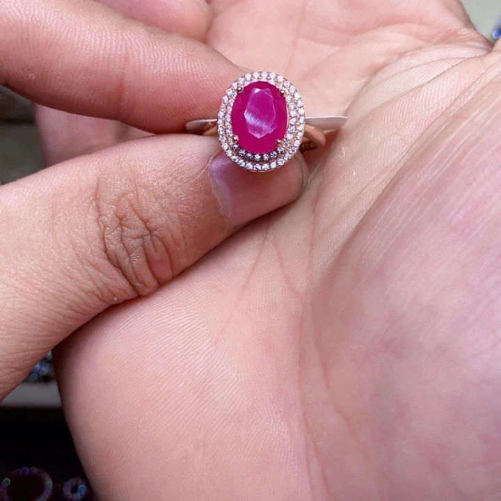 红宝石戒指银S925镶嵌…………