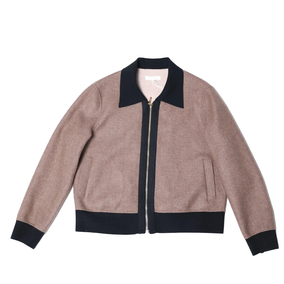 秋季宽松型翻领标准长袖短外套秋冬女士上衣拼接DF3046010（0026）