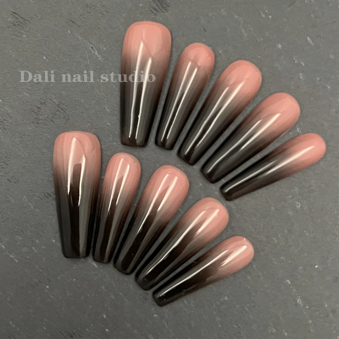 欧美风简约黑色渐变酷辣妹法式轻奢显白可拆卸穿戴甲纯手工中长款