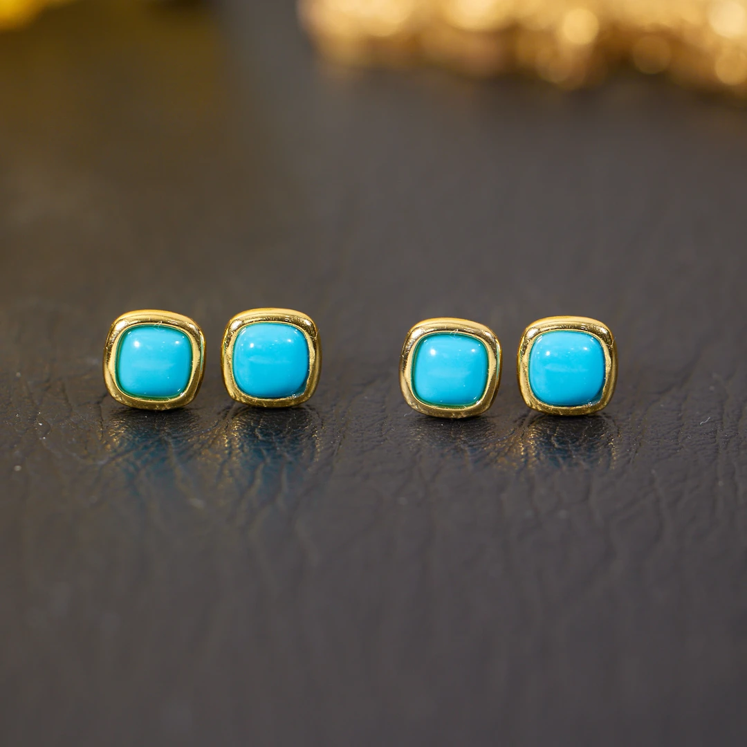 【歪歪】松石方形简约耳钉6mm（多样性发其一）XB-H5211