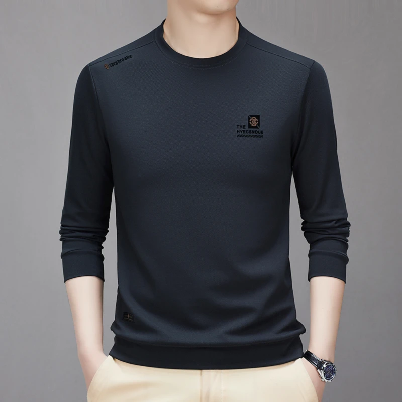 2025秋季男上衣男士时尚百搭潮流圆领套头经典内搭打底衫