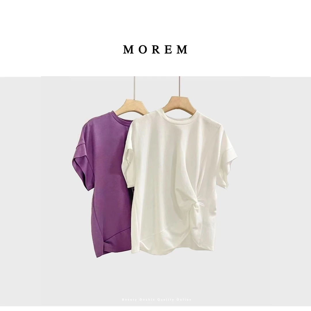 短袖常规圆领纯色透气极简风T恤设计师简约夏季显瘦