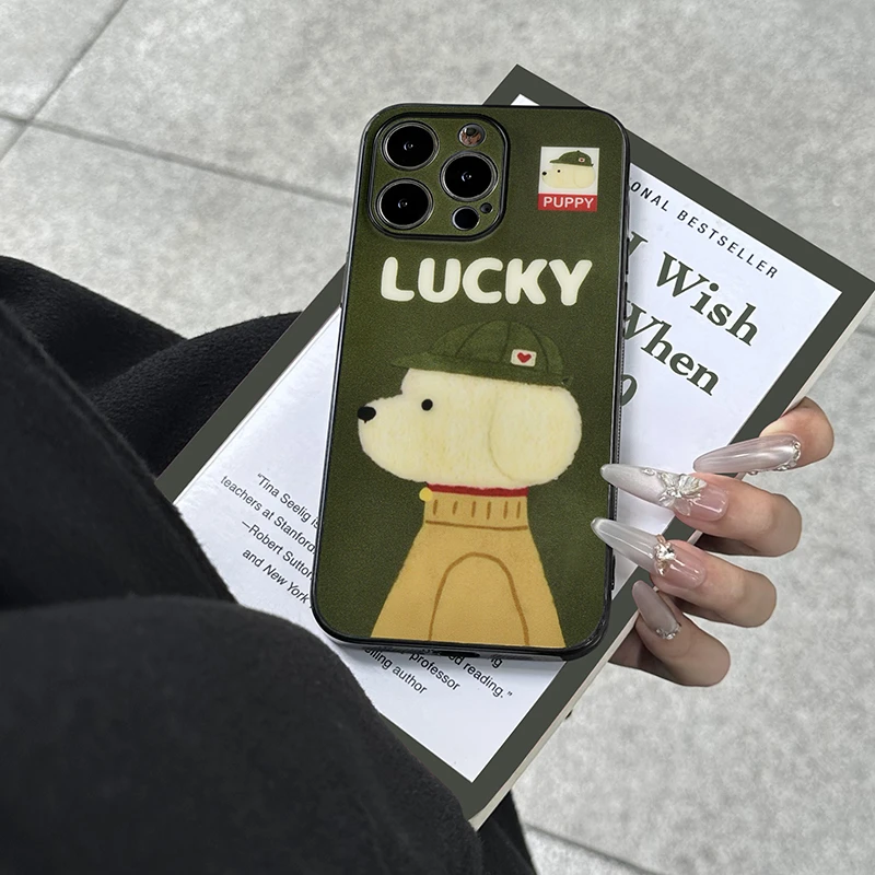 高领毛衣小狗适用苹果17PROMAX手机壳IPHONE16高级P80便携皮质绳