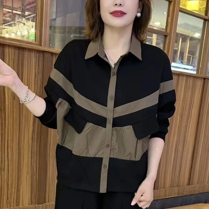 朋克风女秋冬季短外套撞色上衣外套拼接拼色条纹开衫时尚长袖