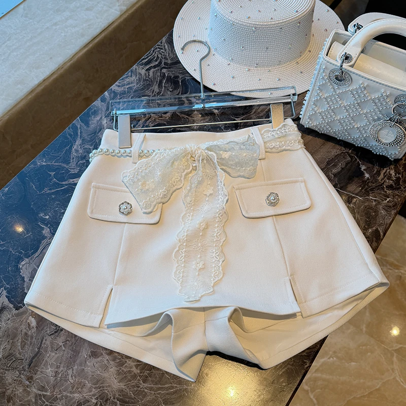 【时光独白】2025原创设计百搭白色短裙裤女