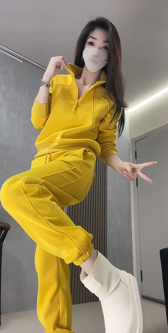 春季新款时尚减龄宽松显瘦休闲运动半拉链长袖卫衣卫裤两件套装女