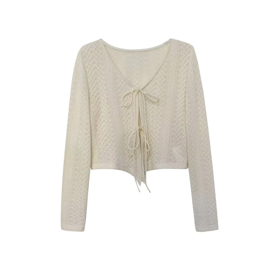 Yeah Me-【钩花开衫】夏季新款防晒透气薄款披肩外套休闲系带开衫女