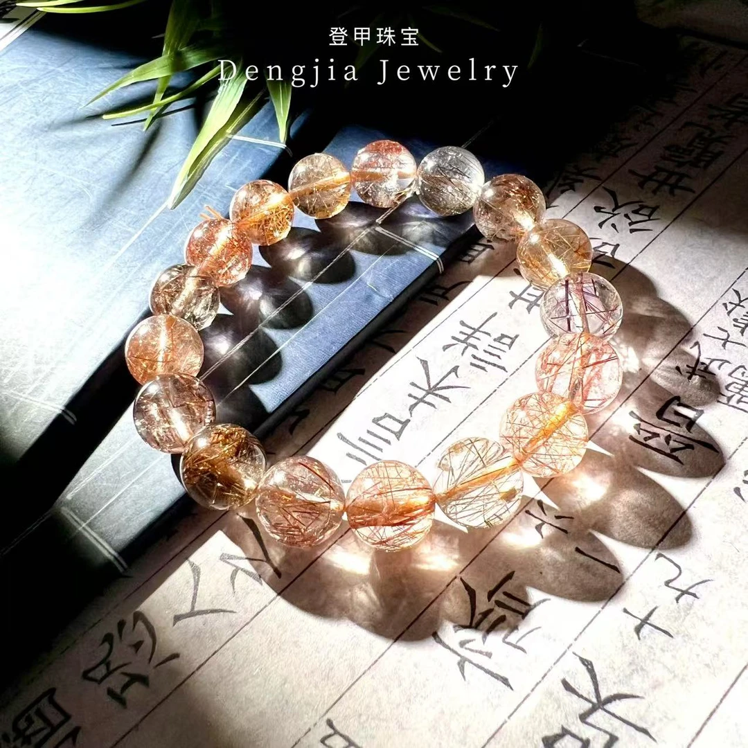 【登甲珠宝】天然铜发晶手串12mm+多样性发一