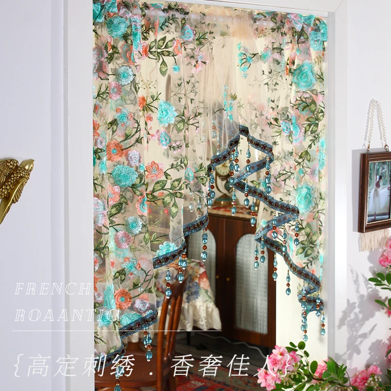 【高定刺绣】香奢佳人高定花卉半截门帘免打孔氛围感纱帘卧室门口帘