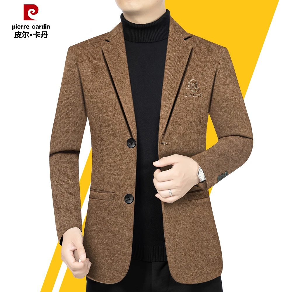 皮尔卡丹【品质羊毛呢】商务纯色休闲西装外套男秋冬季2025新款西服