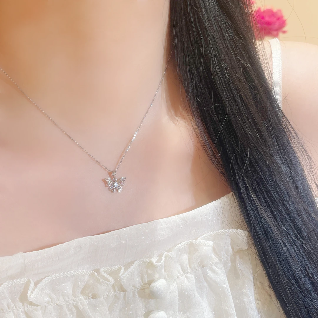 铜项链 天使之翼蝴蝶吊坠气质项链女ins 小众设计感锁骨链饰品