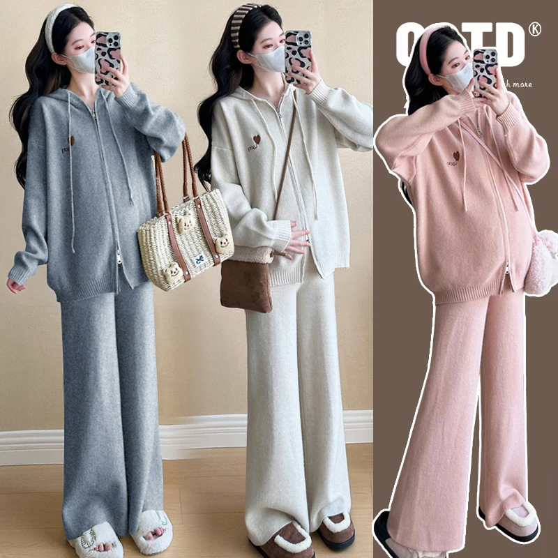 【安安】孕妇装秋冬季洋气外套上衣+阔腿裤两件套休闲款春秋装套装