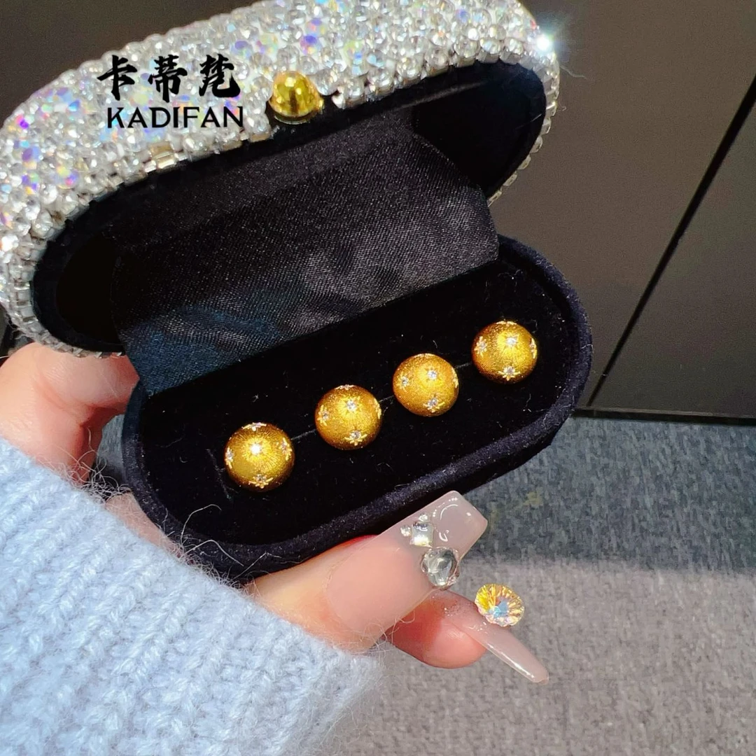 铜合金耳饰 丝星芒半球耳钉忠古拉丝小金球耳钉轻奢高级感