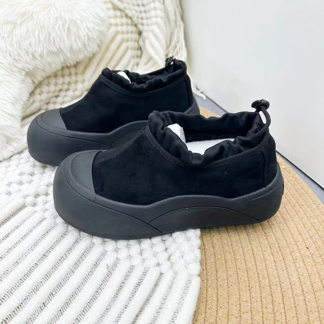 KC850 黑色 低帮女款面包鞋2024加绒大头丑萌一脚蹬松紧口勃肯鞋