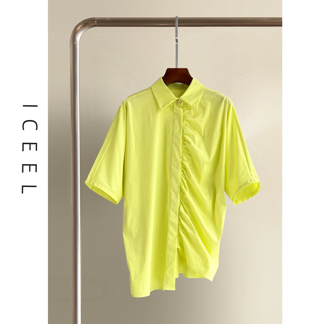 原创时尚不规则气质衬衣女设计感小众宽松休闲通勤风减龄褶皱衬衫