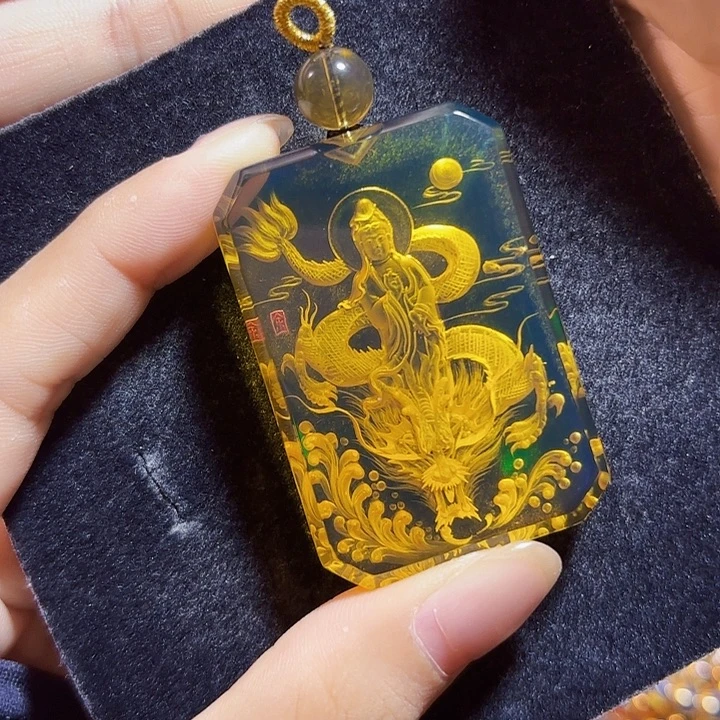 蓝珀未镶嵌珠宝奇石墨西哥蓝珀玉龙观音