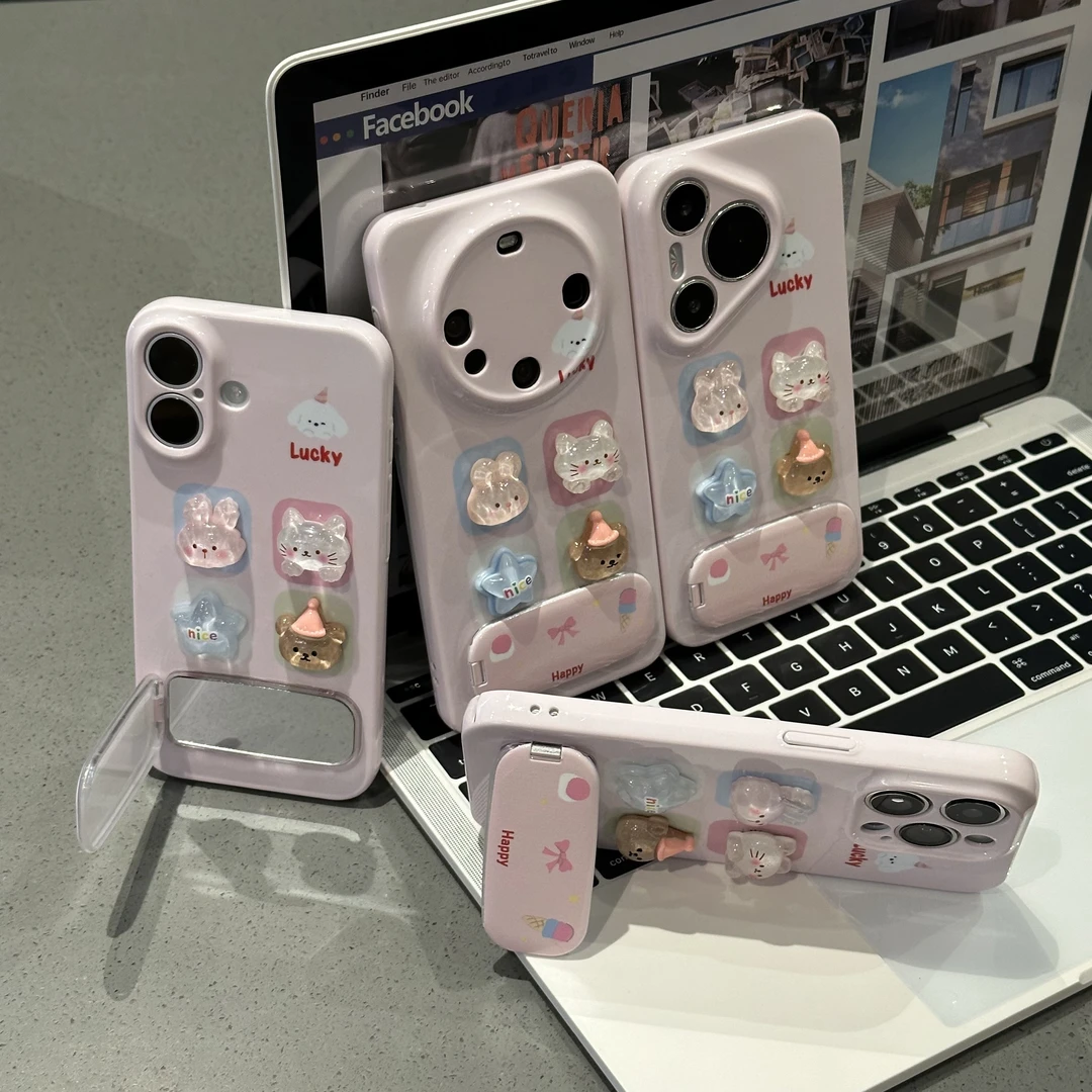 BANCA立体动物四宫格支架适用苹果16手机壳华为P70vivo小米15oppo