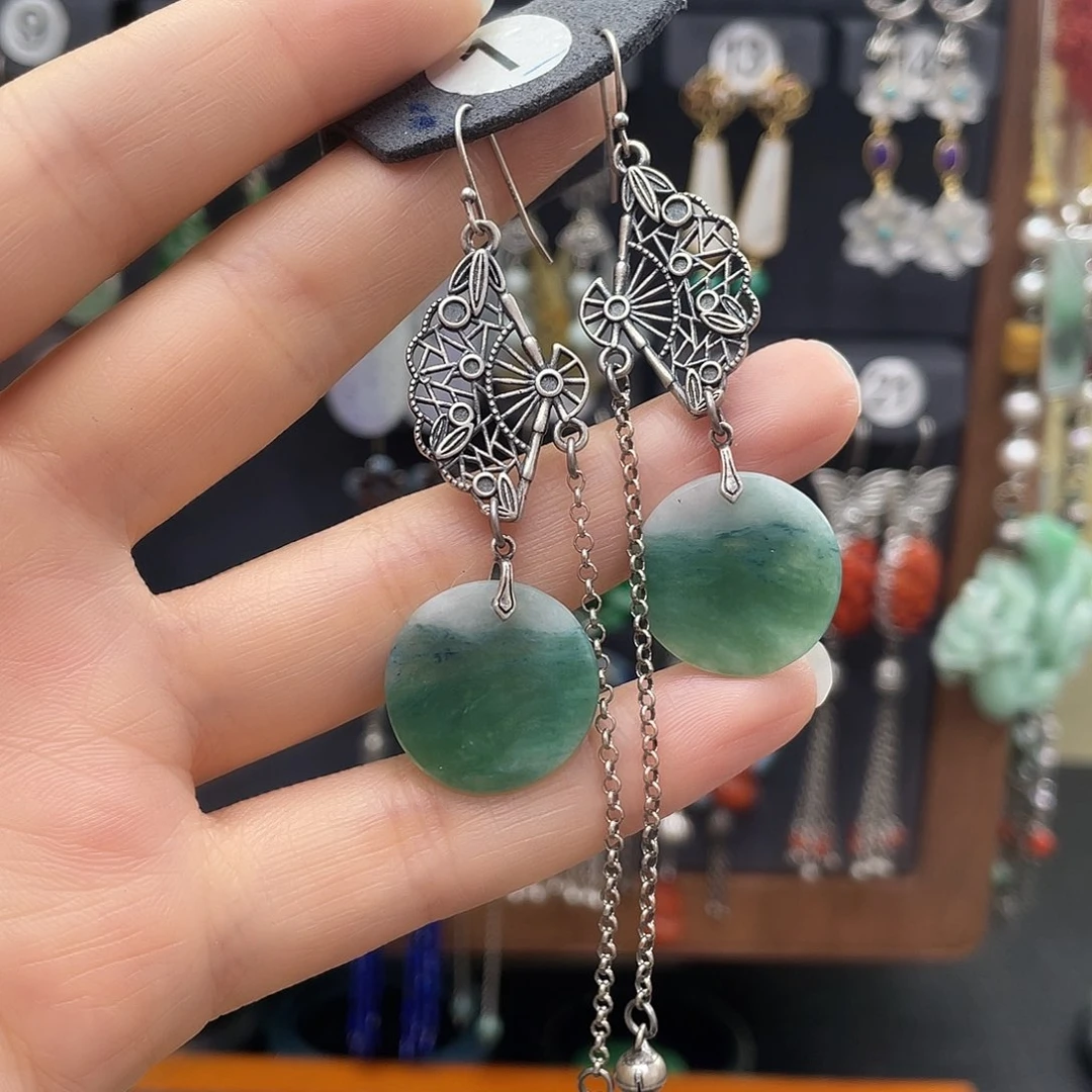 翡翠耳饰银S925镶嵌画**异1816¥¥）hhh