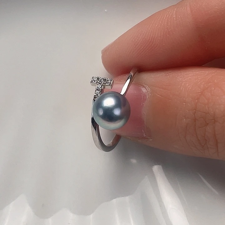 海水珍珠戒指银S925镶嵌凝*