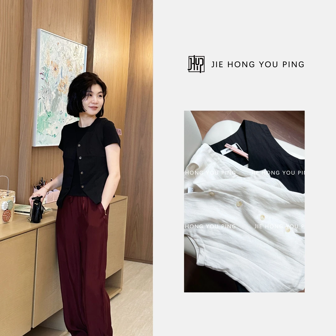 老钱风马甲夏季薄款透气女外穿2025新款修身短款无袖背心25573