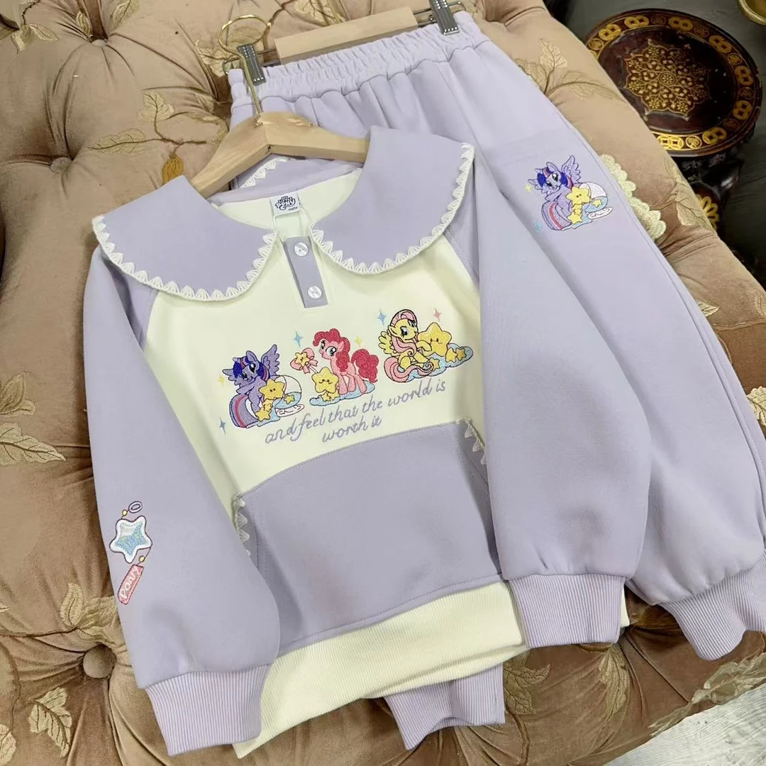 星星宝莉！2025年早春款韩版拼接卡通春秋贝壳边刺绣套装长袖女童