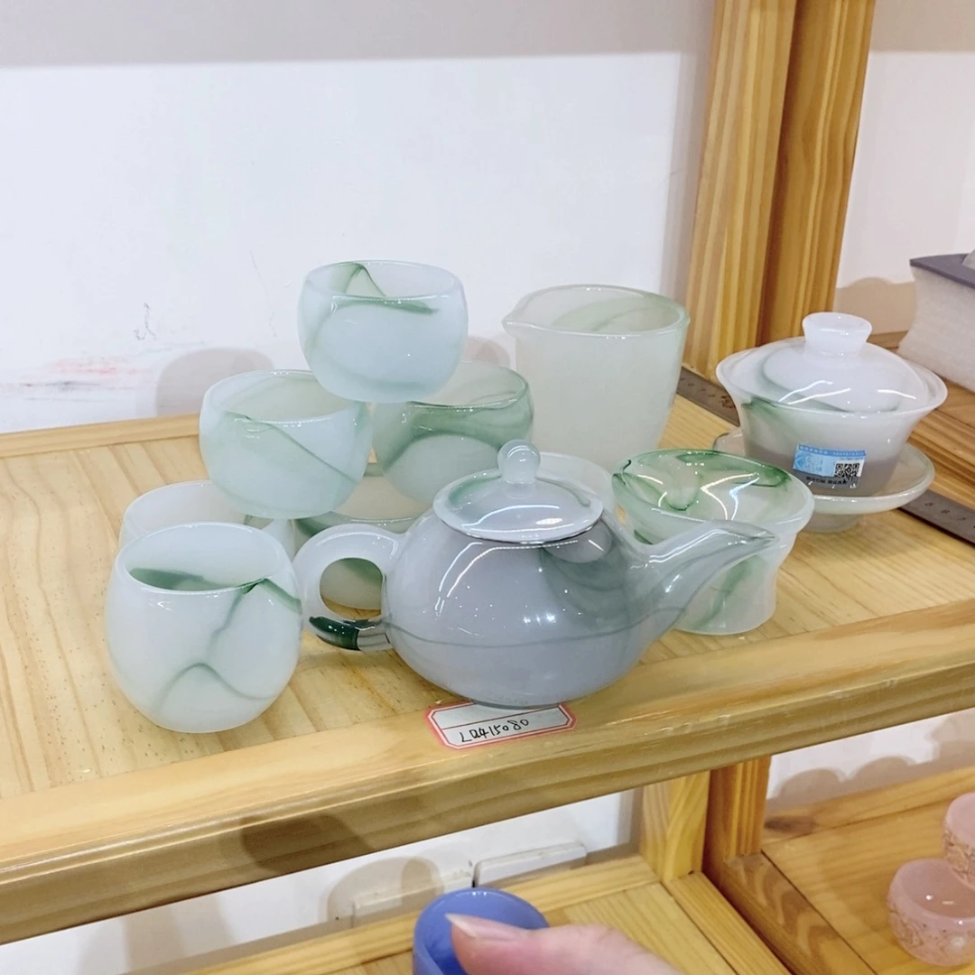 琉璃手工艺品漂绿套装 茶壶 不带礼盒 主人杯2